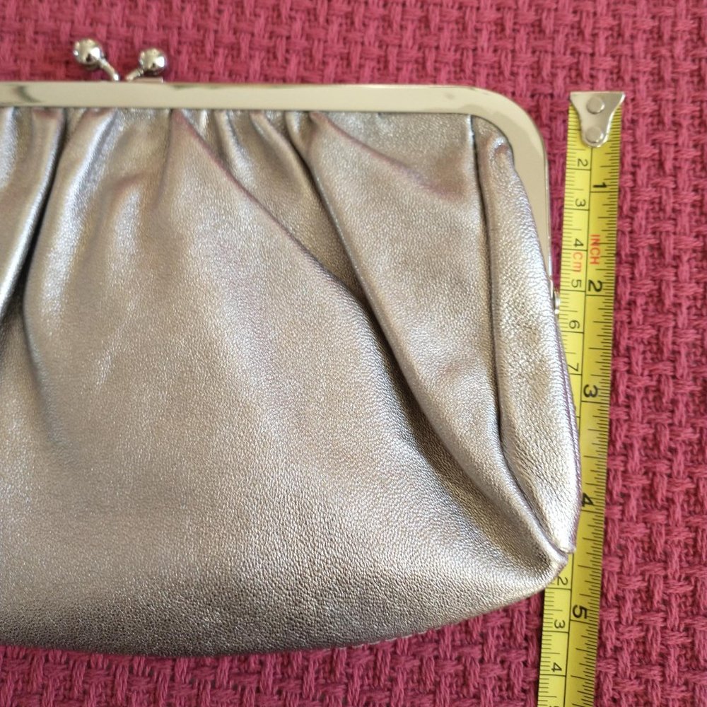 Express Silver Leather Pleated Clutch Evening Handbag Purse - Picture 5 of 8